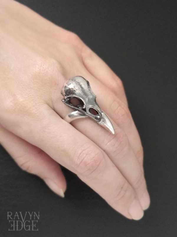 Celtic goddess morrigan crow skull ring