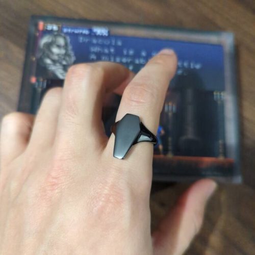 Black Coffin Ring signet ring customer photo