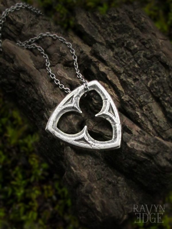 Pointed trefoil gothic window necklace in sterling silver