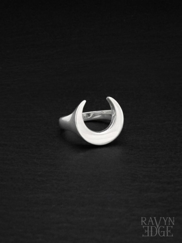 Crescent moon ring, sterling silver signet ring womens