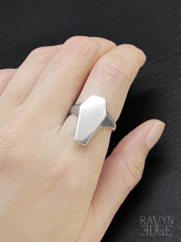 Sterling silver coffin ring, memento mori signet ring