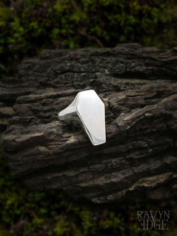 Gothic coffin ring, sterling silver signet ring womens