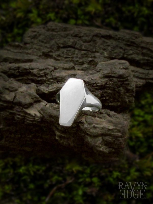 Coffin shaped ring, silver casket ring