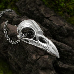 Medium raven skull necklace in sterling silver