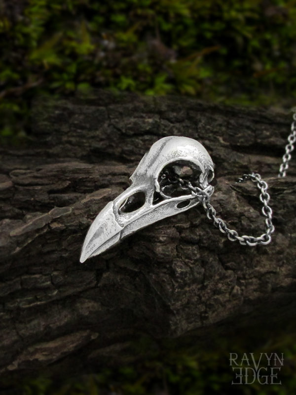 Medium bird skull necklace in sterling silver