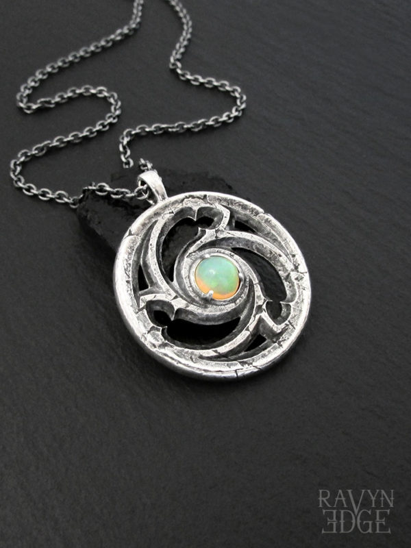 Gothic architecture inspired Ethiopian opal necklace