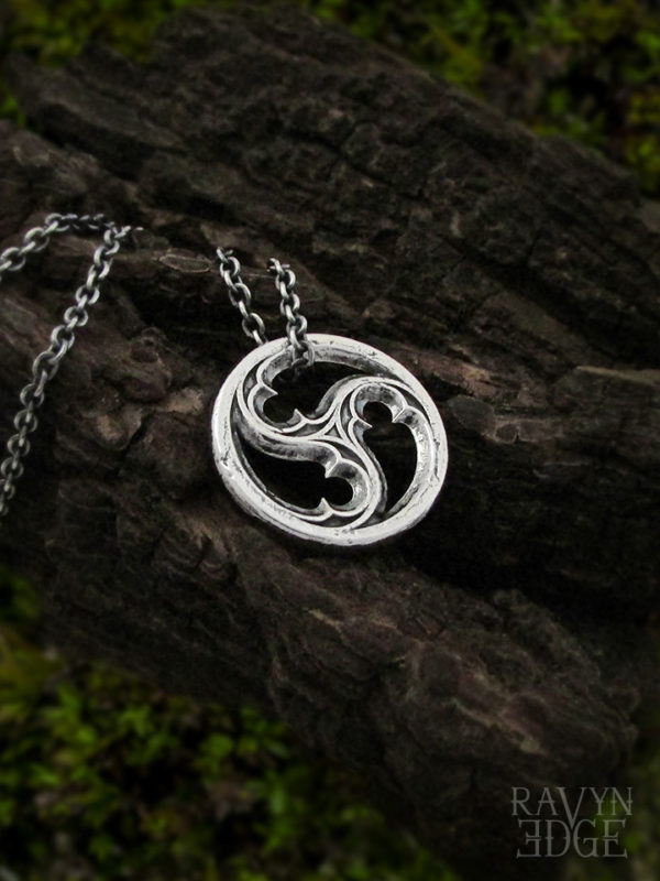Small sterling silver triskelion gothic window pendant necklace