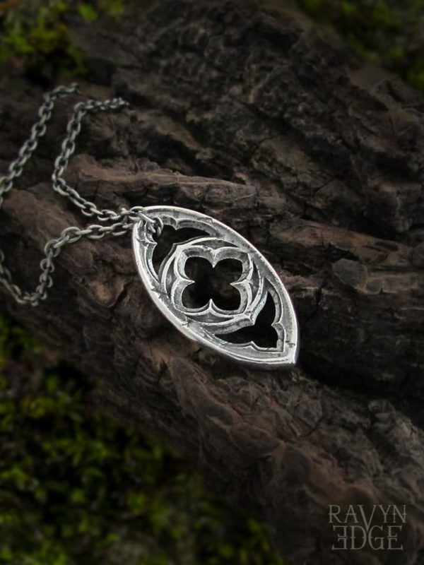 Sterling silver quatrefoil necklace, gothic window necklace