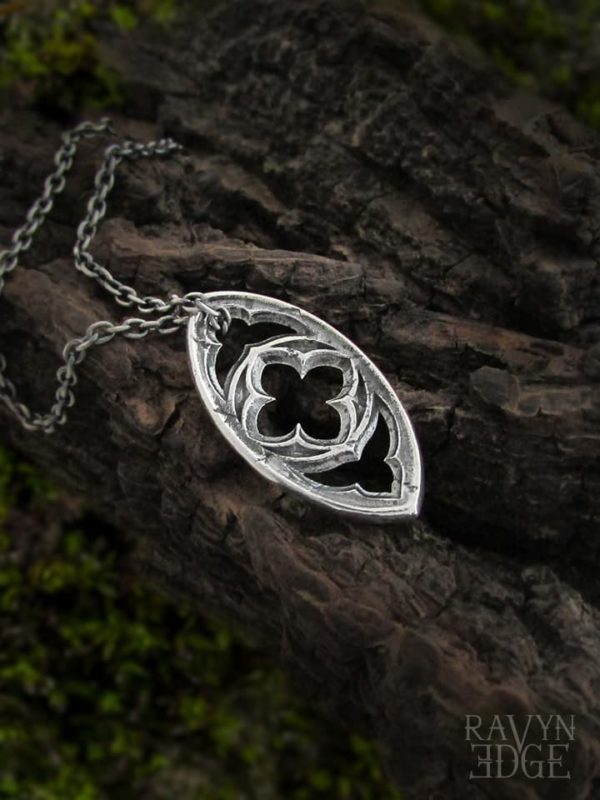 Sterling silver quatrefoil evil eye necklace, gothic window necklace