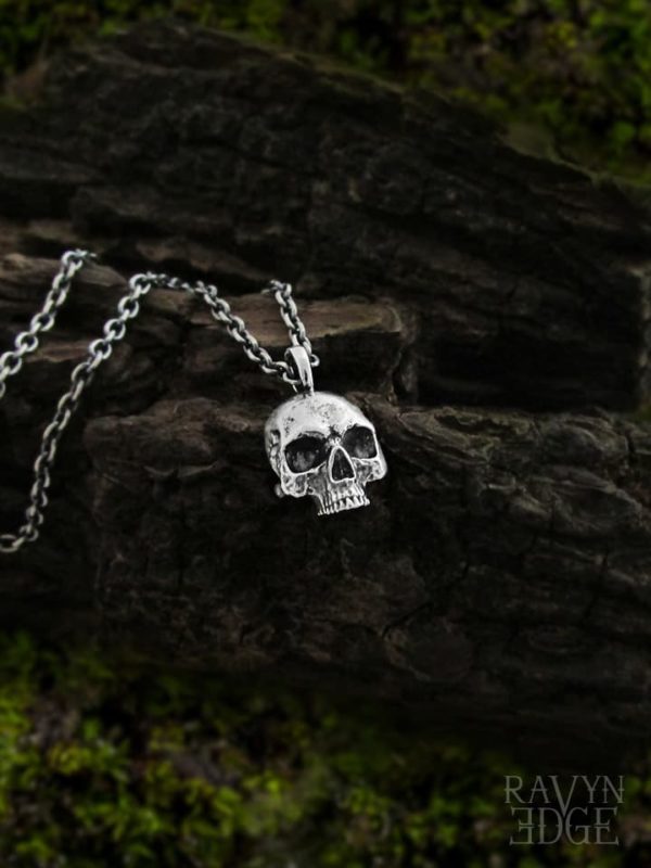 Tiny sterling silver skull necklace, memento mori pendant