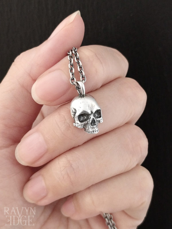 Sterling silver skull pendant necklace, memento mori jewelry