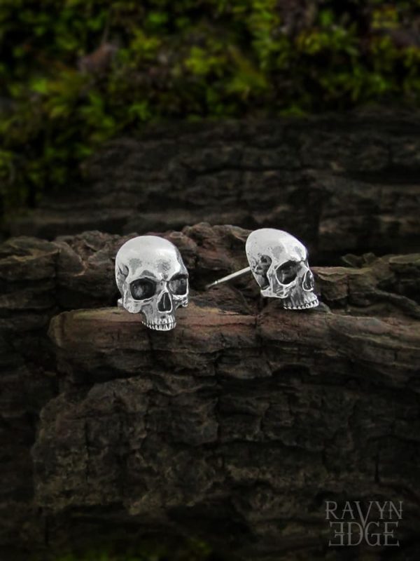 Tiny sterling silver skull stud earrings, gothic earrings