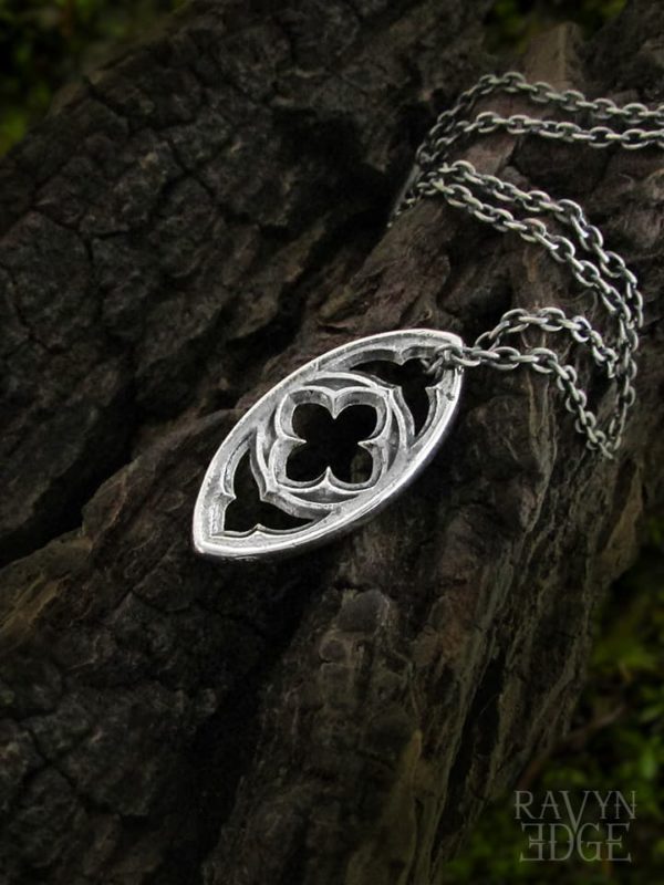 Sterling silver evil eye pendant necklace, gothic architecture jewelry
