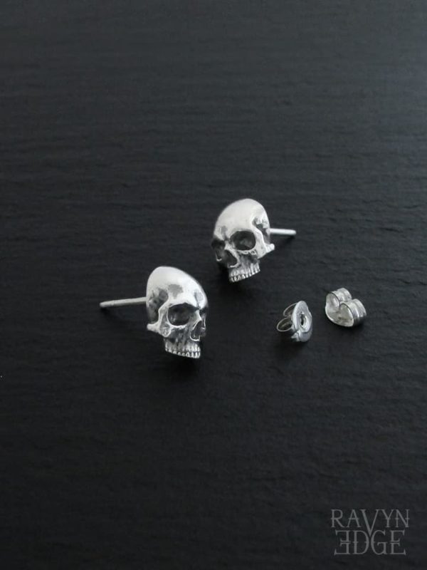 Mens skull earrings for women, small gothic stud earrings