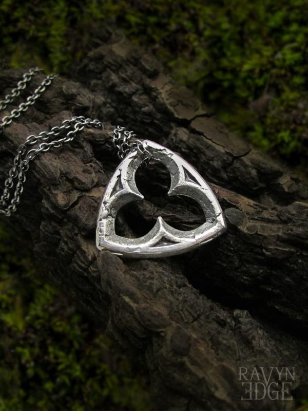 Pointed trefoil gothic window necklace in sterling silver
