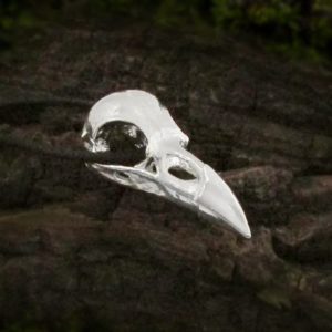 Shiny Silver Raven Skull Necklace – Large