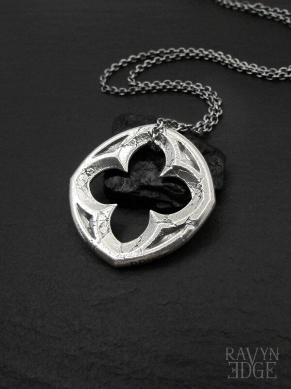 Sterling silver quatrefoil pendant necklace, gothic window necklace