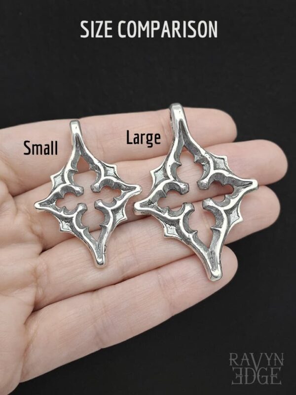 Two sizes of the silver north star necklace, gothic architecture jewelry