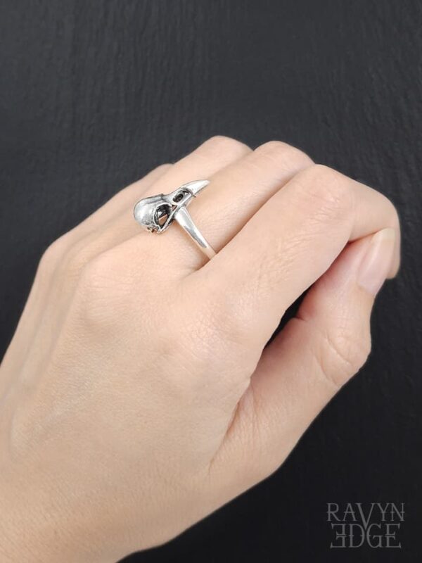 Sterling silver bird skull ring