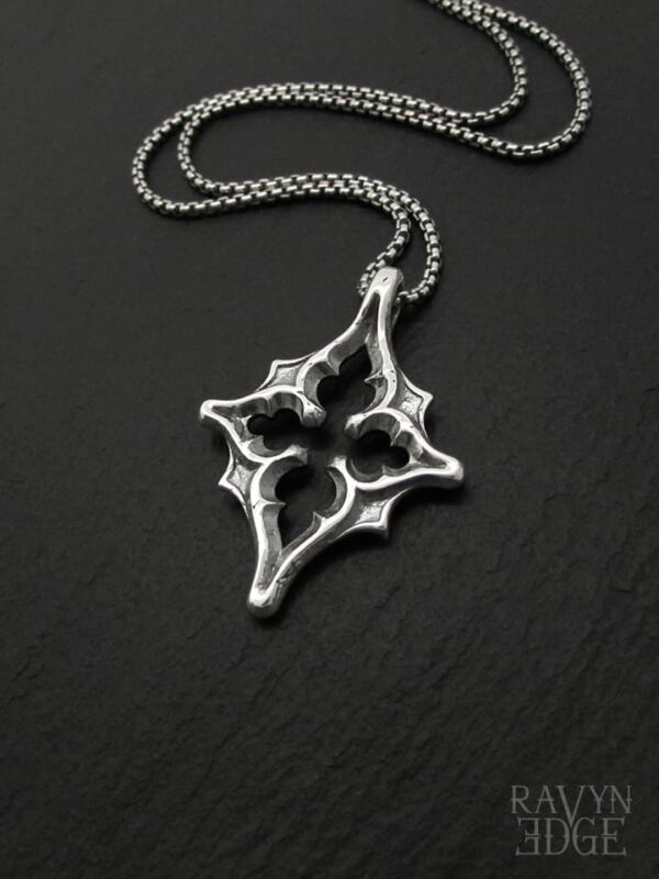 Double sided quatrefoil gothic window necklace in sterling silver