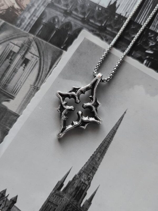 Gothic window necklace in sterling silver, quatrefoil gothic cathedral jewelry