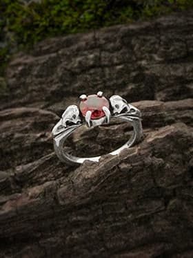 raven skull garnet promise ring
